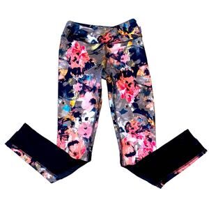 KOS USA full length coral colored Printed athleisure leggings tights mesh back